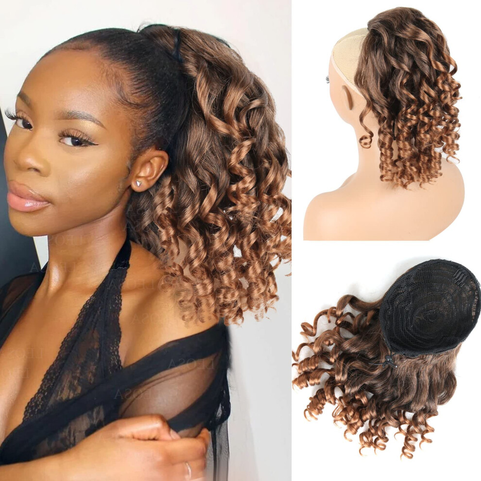 Unisex Black Ponytail Hair Extension Synthetic Wavy Drawstring Clip In Curly Ponytail For Women