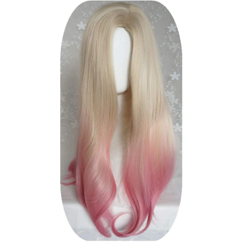 Light Gold Gradient Long Straight Wig for Women with Bangs, Breathable Natural Look