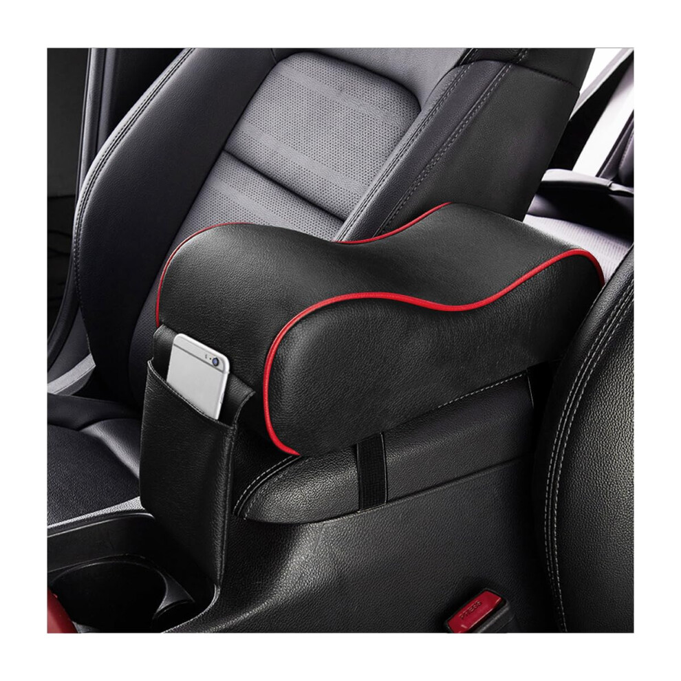 Car Armrest Cushion With Ergonomic Curve, Memory Foam And Waterproof Pu Leather, + Black/Red 9053599096801