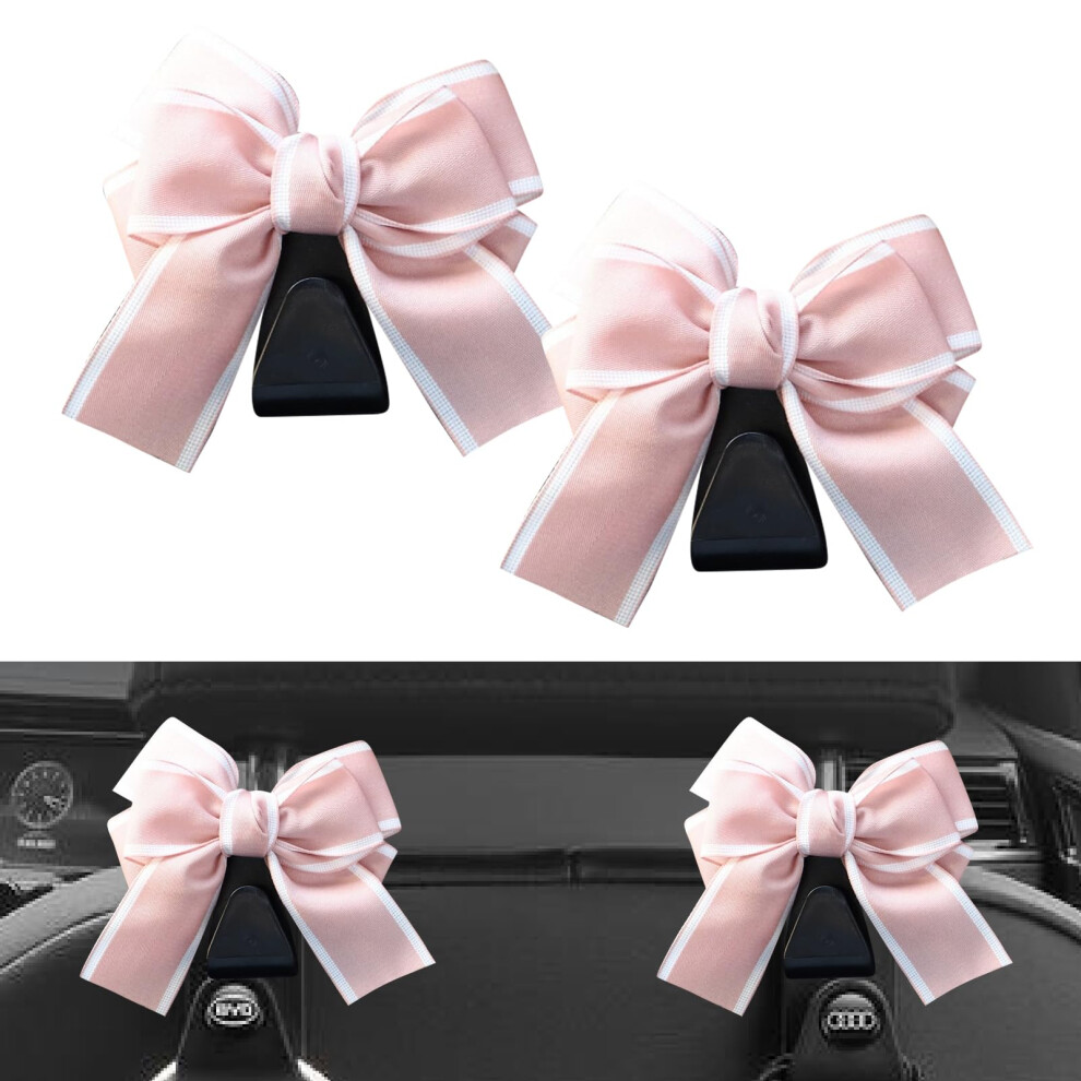 Car Seat Headrest Hook 2Pcs Bow Design For Purse And Bag Storage Universal Car Fit Pink 9053599096917