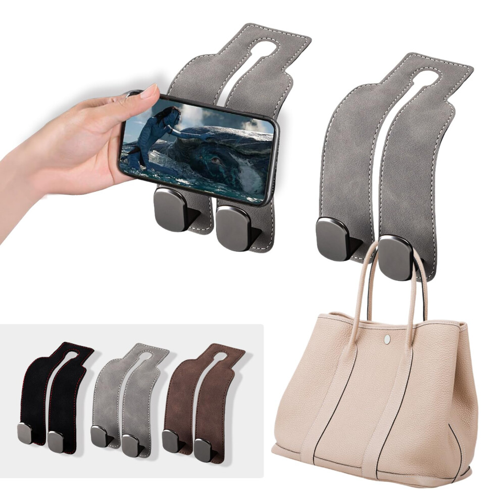 Car Headrest Hooks 2 In 1 Car Seat Organizer For Purses Bags Groceries, Max 18Lb Load Capacity, Gray 9455672769990