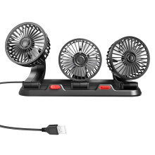 3Head Car Cooling Fan 12V with Cigarette Lighter Plug, Powerful TripleHead Airflow, 360 Rotation