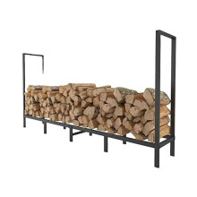 Firewood Holder Indoor Outdoor Metal Log Rack Organizer with Wooden Base and Modern Design