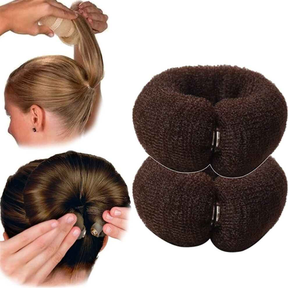 Hair Bun Maker with Snap Button for Fast Styling, Foam Hair Ring Shaper for Women, Coffee 2PCS
