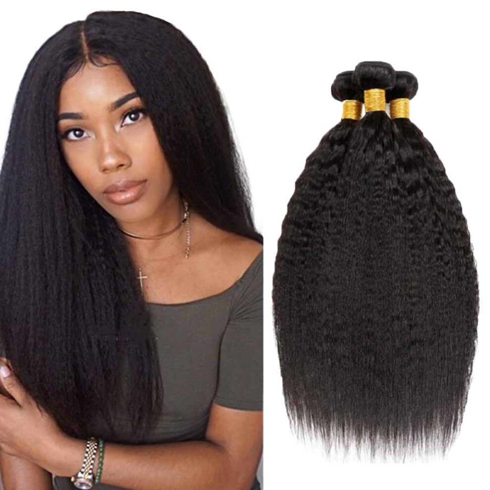 Unisex Brazilian Remy Human Hair Bundles Kinky Straight Extensions 10A Virgin Yaki Weave 24 26 28 Inch