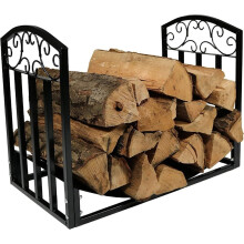 Firewood Rack with Decorative Leaf Pattern, Metal Indoor Outdoor Storage Holder for Fireplace