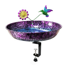 Deck Mounted Bird Bath, 11 Inch RustResistant Metal Bowl with Adjustable Clamp, 2 in 1 Balcony Feeder for Outdoor Decor