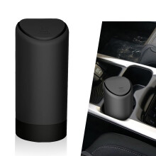 Car Trash Can with Automatic Rebound Lid, Silicone Cup Holder Design for Center Console, Black