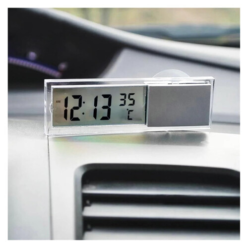 Car Clock with LCD Digital Thermometer, Dual Time and Temperature, Suction Cup Dashboard Mount 1