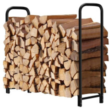 Indoor Metal Firewood Rack with Wooden Base, Detachable SpaceSaving Firewood Holder for Fireplace