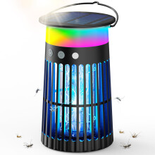 Solar Bug Zapper 5in1 Outdoor Mosquito Killer 4200V with Flame Light, Waterproof Cordless Fly Trap for Patio Yard Camping Gray