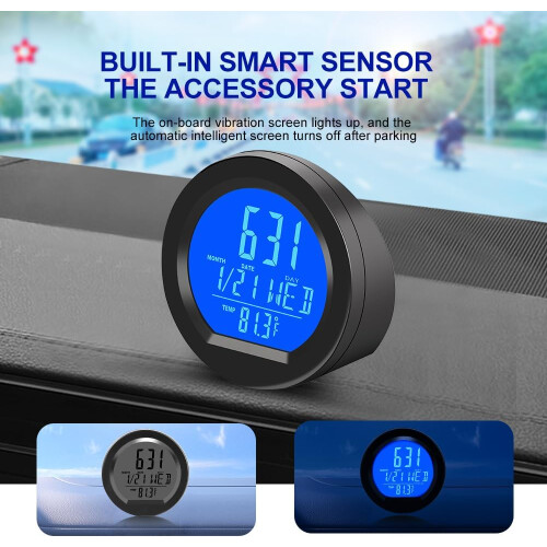 Solar Powered Digital Car Dashboard Clock with LCD Time Temp Display and Backlight for Night Driving 1