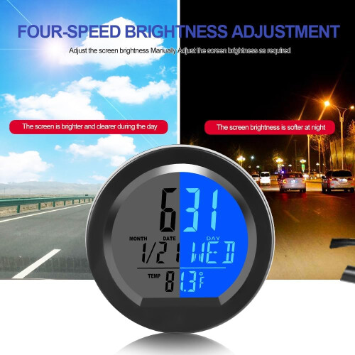 Solar Powered Digital Car Dashboard Clock with LCD Time Temp Display and Backlight for Night Driving 2