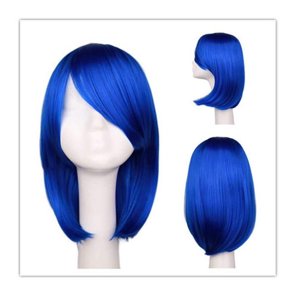 Unisex Blue Long Curly Wig With Bangs Heat Resistant Synthetic Fiber Cosplay Hair