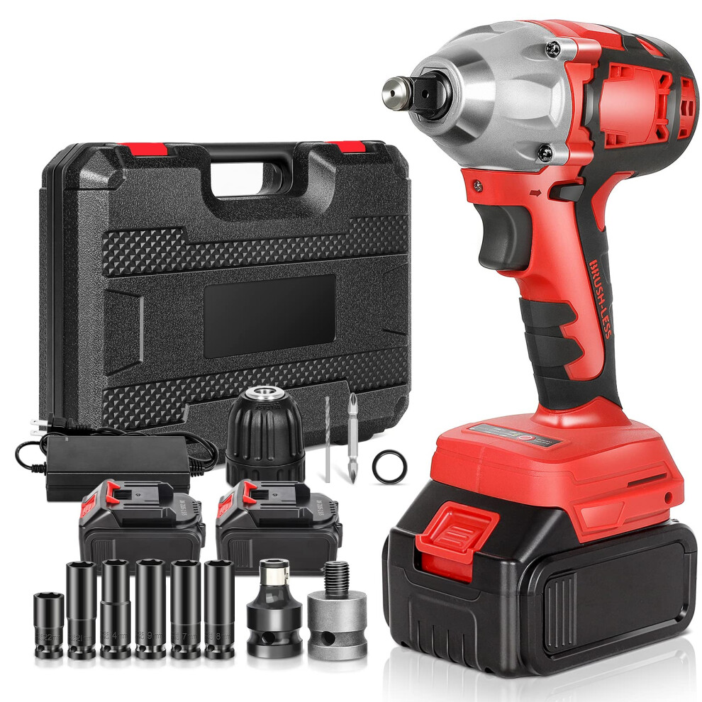 Cordless Impact Wrench 1/2 Inch Brushless Torque 280Nm 18V Set With 2 Batteries And Led Light 9455672774383