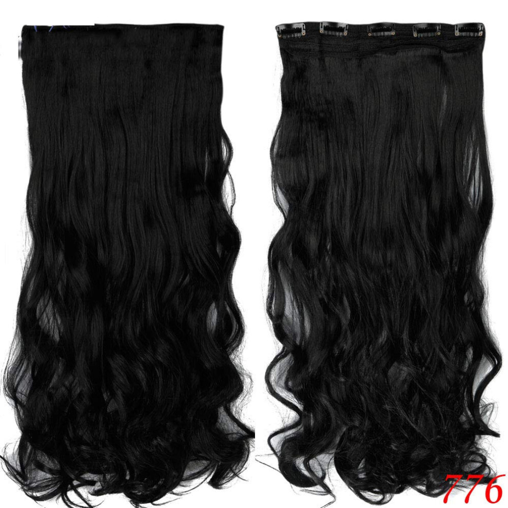 28 Inch Synthetic Clip In Hair Extensions Long Wavy Heat Resistant Hairpiece Natural Looking