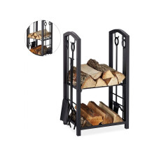 Firewood Rack 2 Tier Durable Iron Log Holder for Fireplace Patio Indoor Outdoor Storage