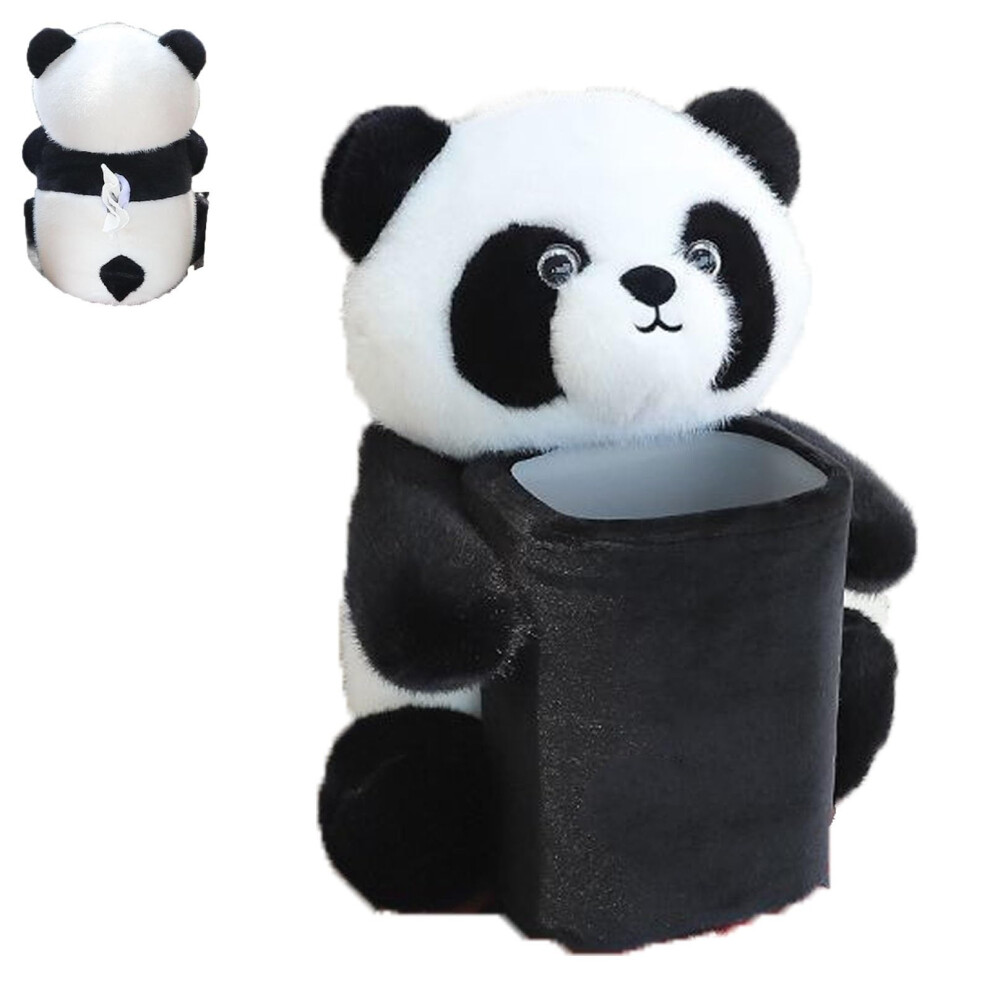 Cute Plush Car Tissue Holder With Removable Trash Bin, 2 In 1 Panda Design For Car Interior Storage 9455672776356