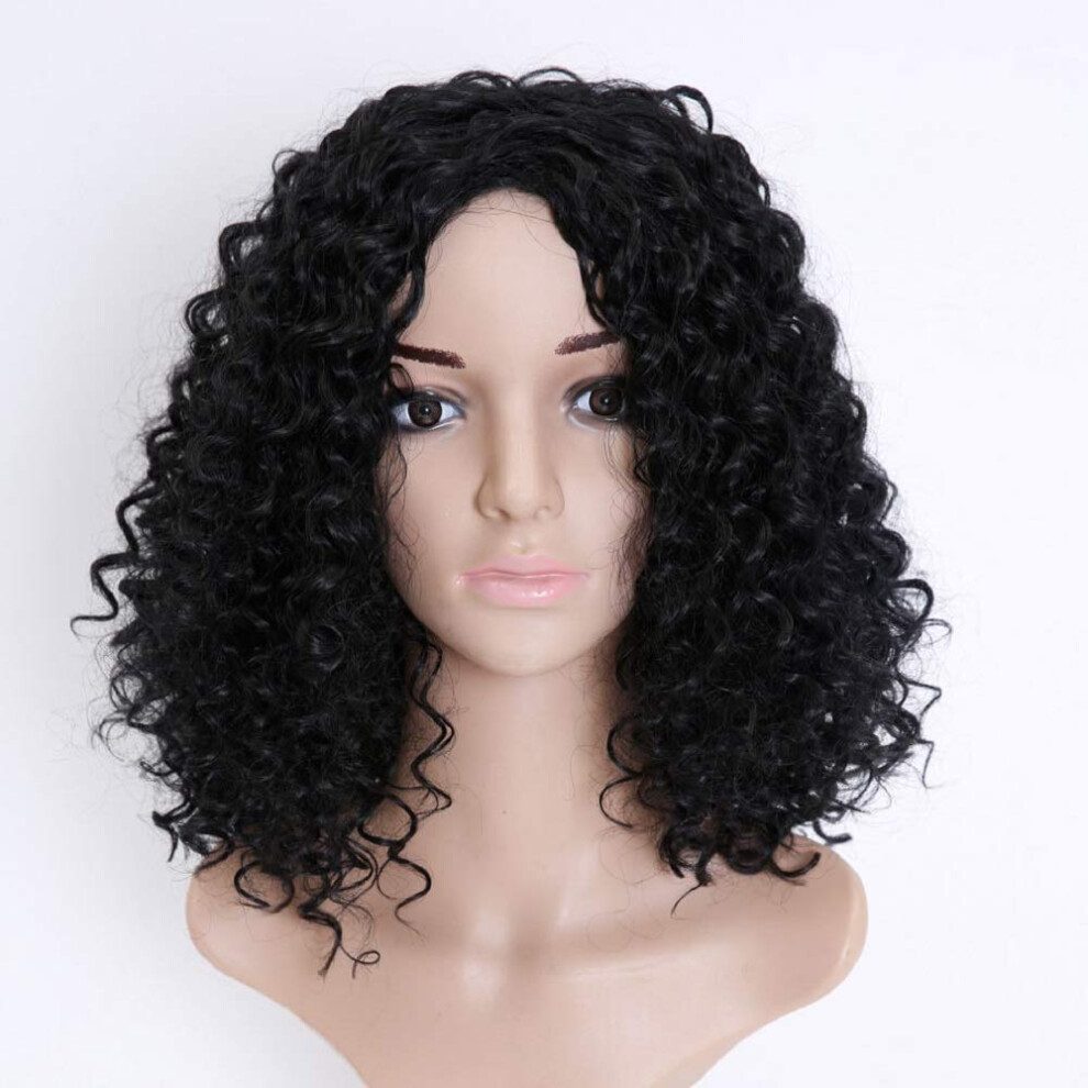 Unisex Black 14 Inch Wavy Synthetic Wig For Women, Heatresistant, Naturallooking Texture