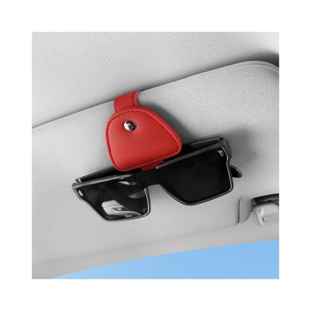 Car Sunglasses Holder Magnetic Leather Visor Clip Eyeglasses Organizer For Suv Truck Red 9053599103530