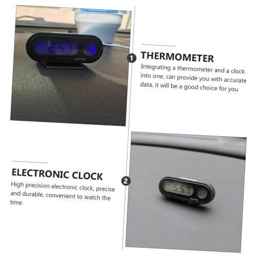 Car Dashboard Clock with Thermometer LCD Display Luminous Night View Battery Operated 2