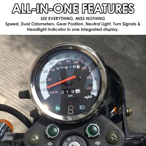 Motorcycle Speedometer with Dual Odometer LCD Backlight Gear Display Universal Durable Gauge 1