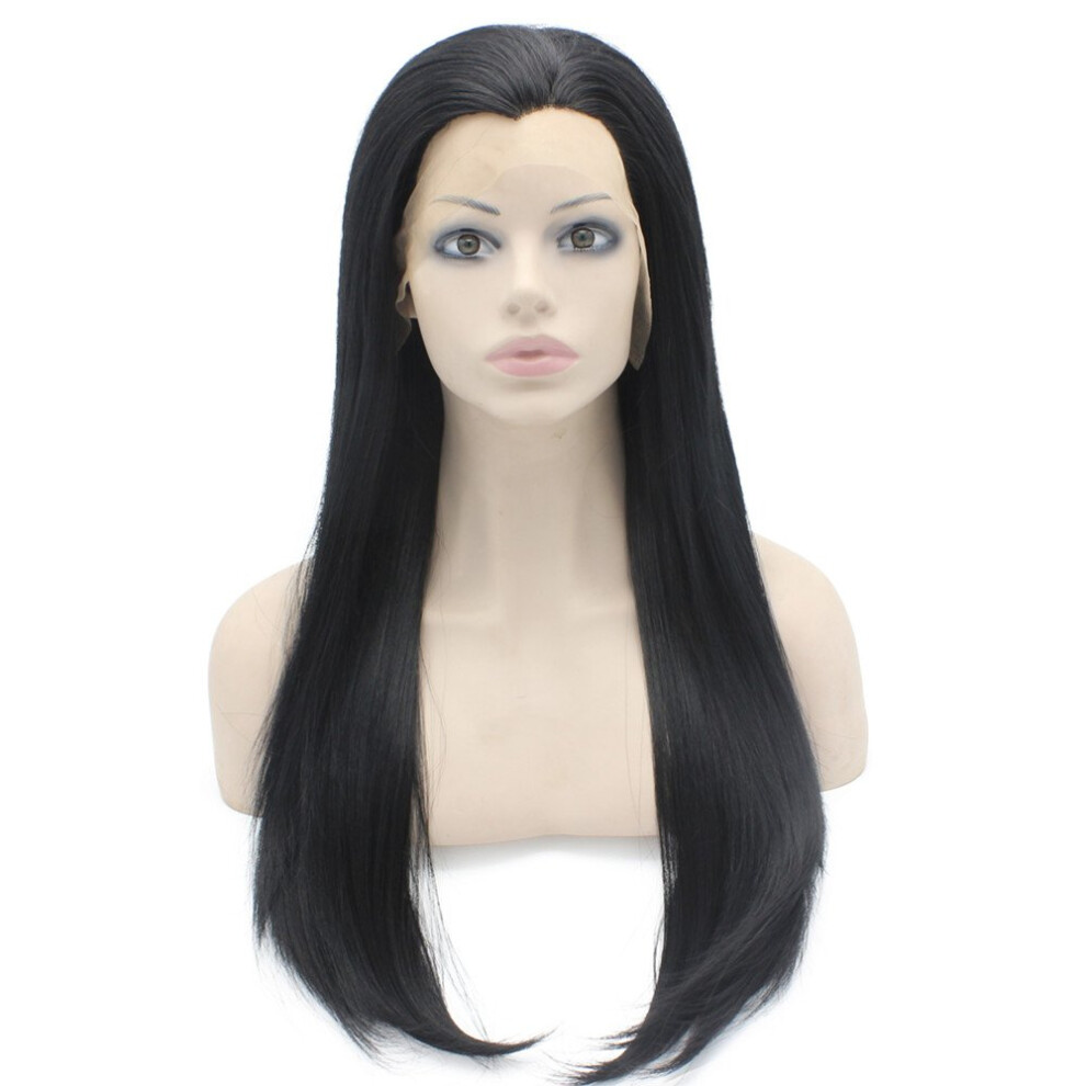 24 Inch Straight Black Lace Front Wig Heat Resistant Synthetic Natural Hairline