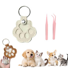 Pet Hair Keepsake Keychain Paw Shaped Leather for Dog and Cat Fur Memorial White