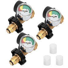 100 lb Propane Tank Adapter with Gauge, POL to QCC1 Conversion for Grill or Heater, Heavy Duty Brass, 3 Pack