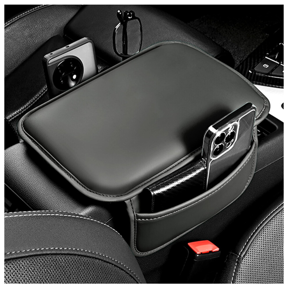 Leather Car Armrest Cover With Storage, Universal Center Console Pad With Side Pockets, Gray 9455672777759