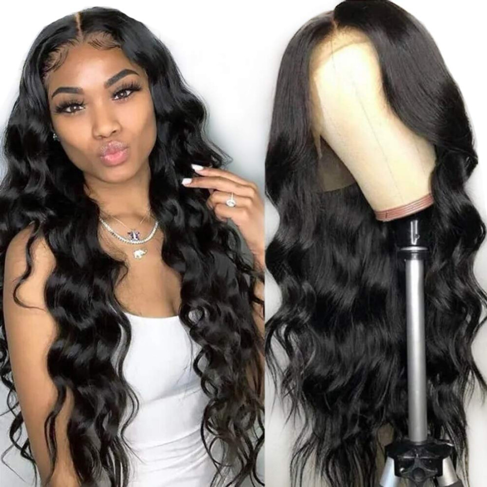 Unisex 24 Inch Brazilian Body Wave Lace Front Human Hair Wig Preplucked Hairline Bleached Knots 150% Density