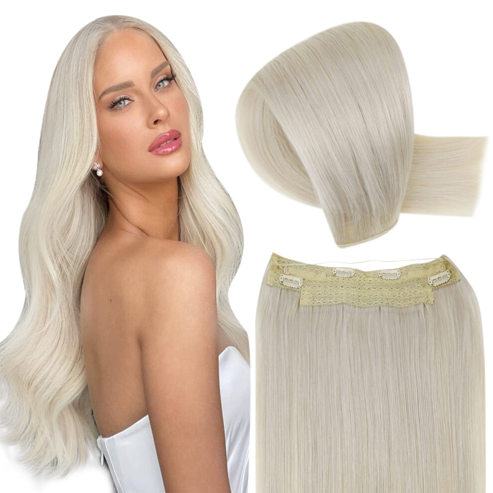 Unisex Silver Platinum Blonde 18 Inch Human Hair Wire Extensions Invisible One Piece With Clips For Instant Volume