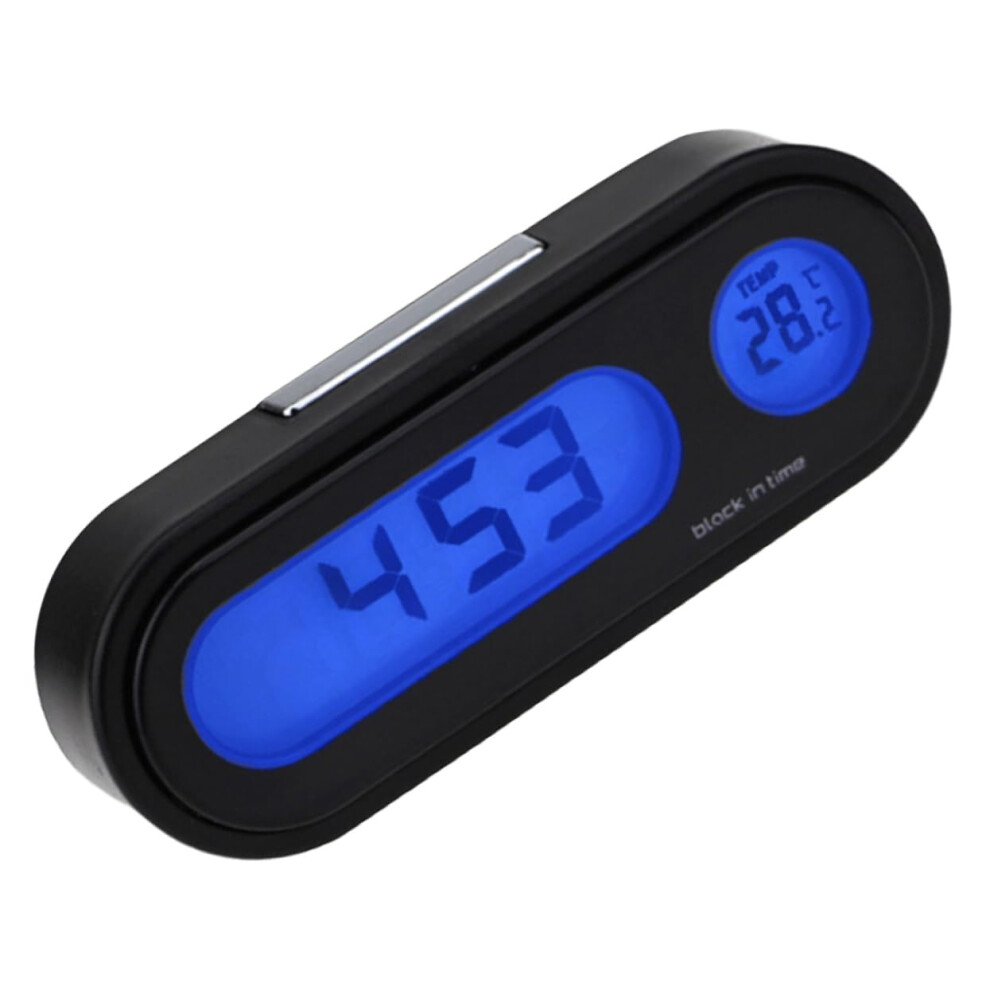 Luminous Car Dashboard Clock With Thermometer Led Backlight Accurate Temperature Display Blue 9053599107385