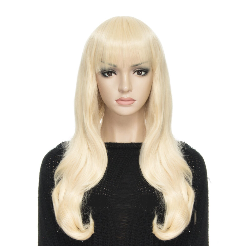 Blonde Cosplay Wig 28 Inch Long Curly Heat Resistant Synthetic Hair with Wig Cap for Women