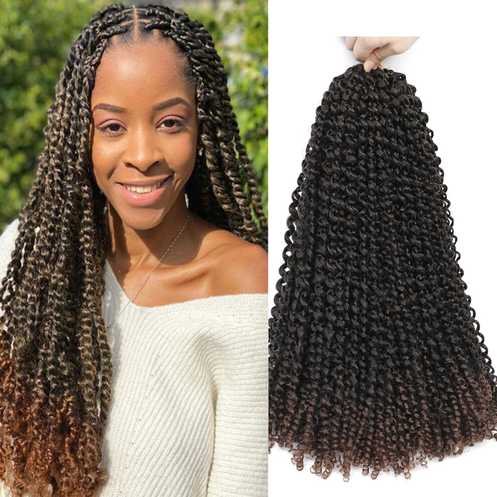 Unisex Brown 18 Inch Ombre Passion Twist Crochet Braids Hair Extensions, Soft Water Wave, 6 Packs T1b/30