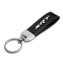 Carbon Fiber Leather Keychain Strap with Black Stitching for Dodge Jeep SRT