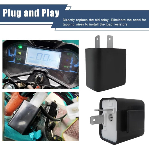 2 Pack 12V 2 Pin LED Flasher Relay for Motorcycle Turn Signal, Adjustable Speed Hyper Flash Replacement 1