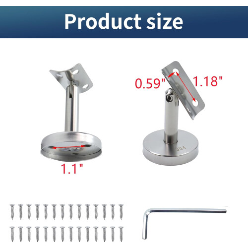 4PCS Adjustable Stainless Steel Handrail Brackets Rustproof Staircase and Deck Railing Support 2.2' 1