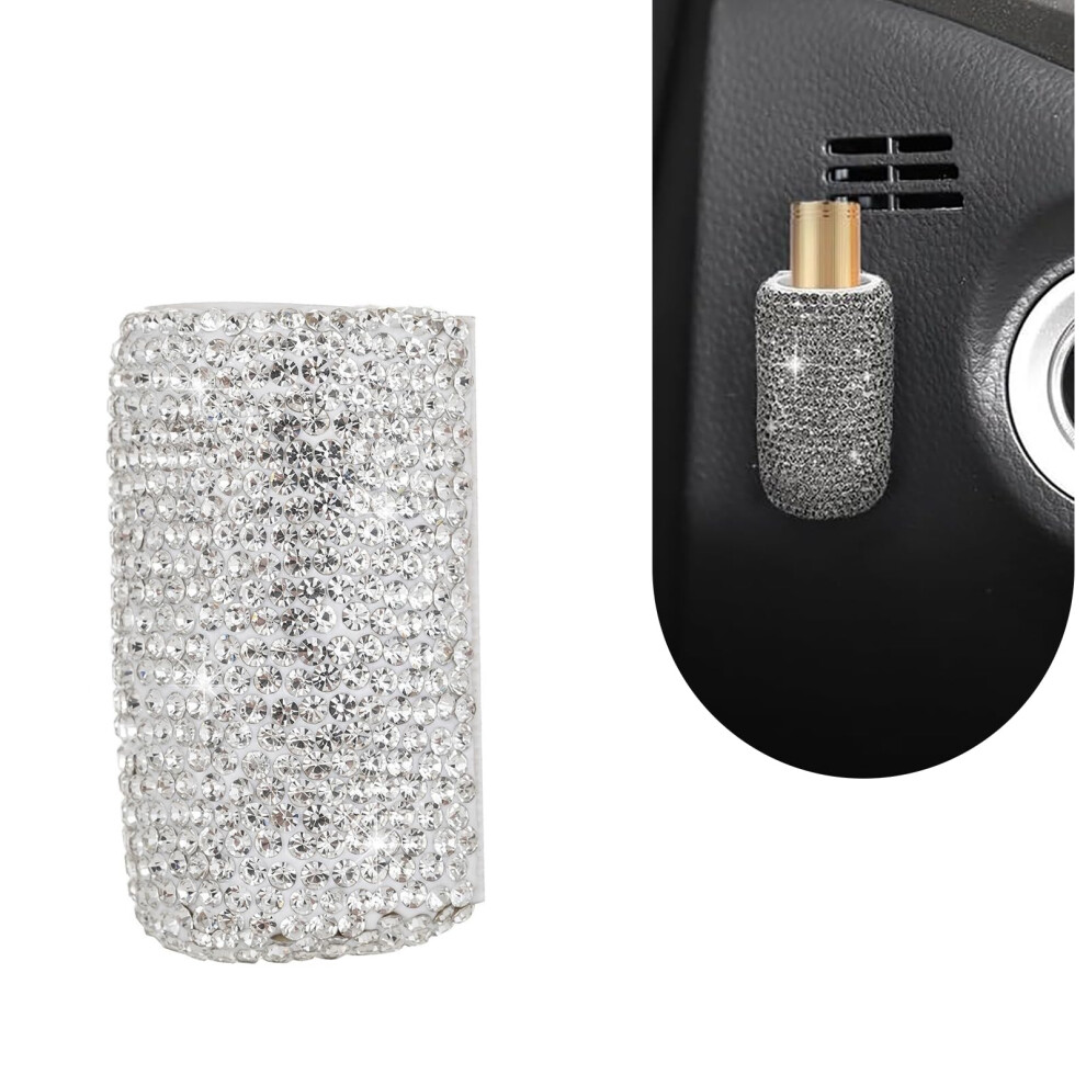 Car Lipstick Holder With Crystal Rhinestones, Adhesive Upright Lip Balm Organizer For Vehicles, White 9455672781282