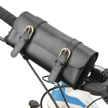 Motorcycle Tool Bag PU Leather Handlebar Roll Bag Universal Fork Saddlebag with Quick Buckle Closure