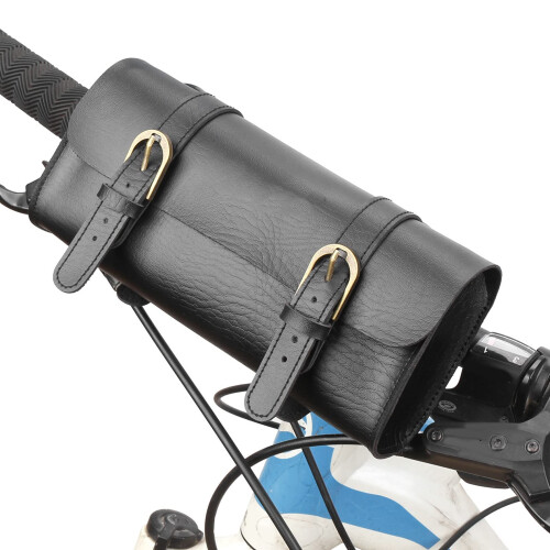 Motorcycle Tool Bag PU Leather Handlebar Roll Bag Universal Fork Saddlebag with Quick Buckle Closure