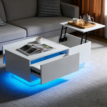 Wooden Coffee Table w/Lift Top & 2 Smooth Drawers White