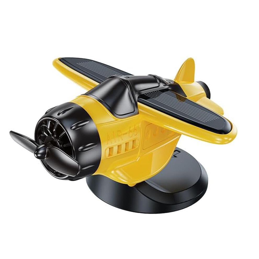 Solar Powered Rotating Airplane Car Dashboard Ornament With 360 Motion Yellow 9455672782524