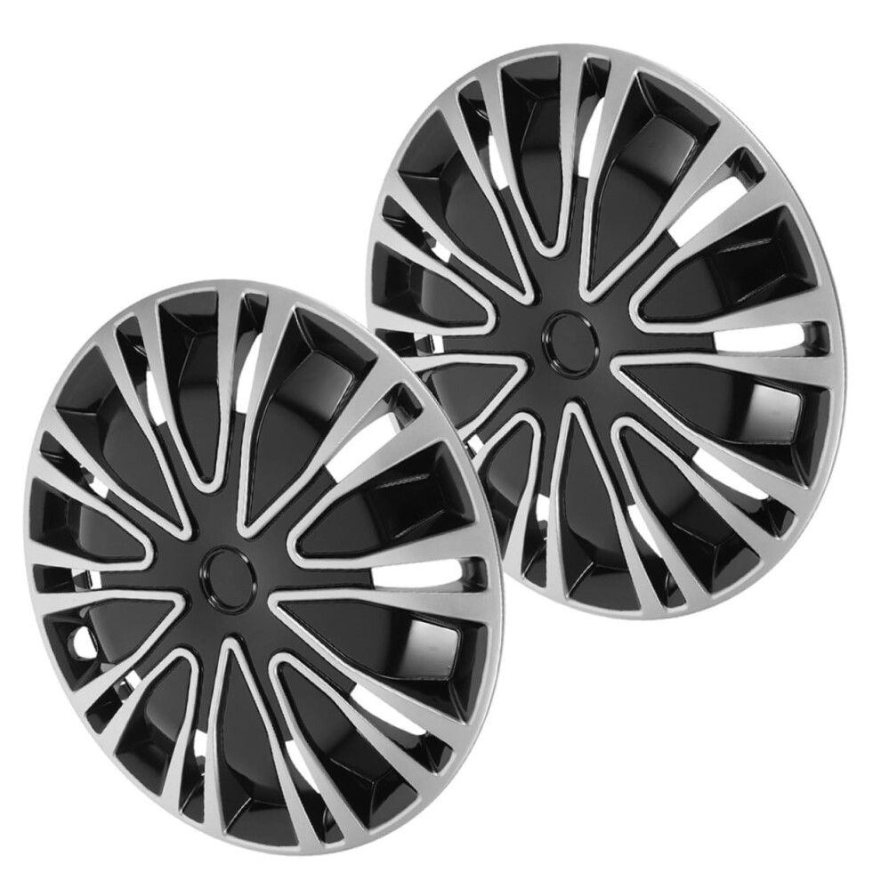 2Pcs Universal Fit Car Hubcaps Durable Pp Wheel Hub Covers Decorative Rim Covers Silver/Black 9053599109839