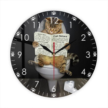 Funny Cat Wall Clock 12 Inch Silent Quartz Vintage Bathroom Decor Battery Powered Ready to Hang