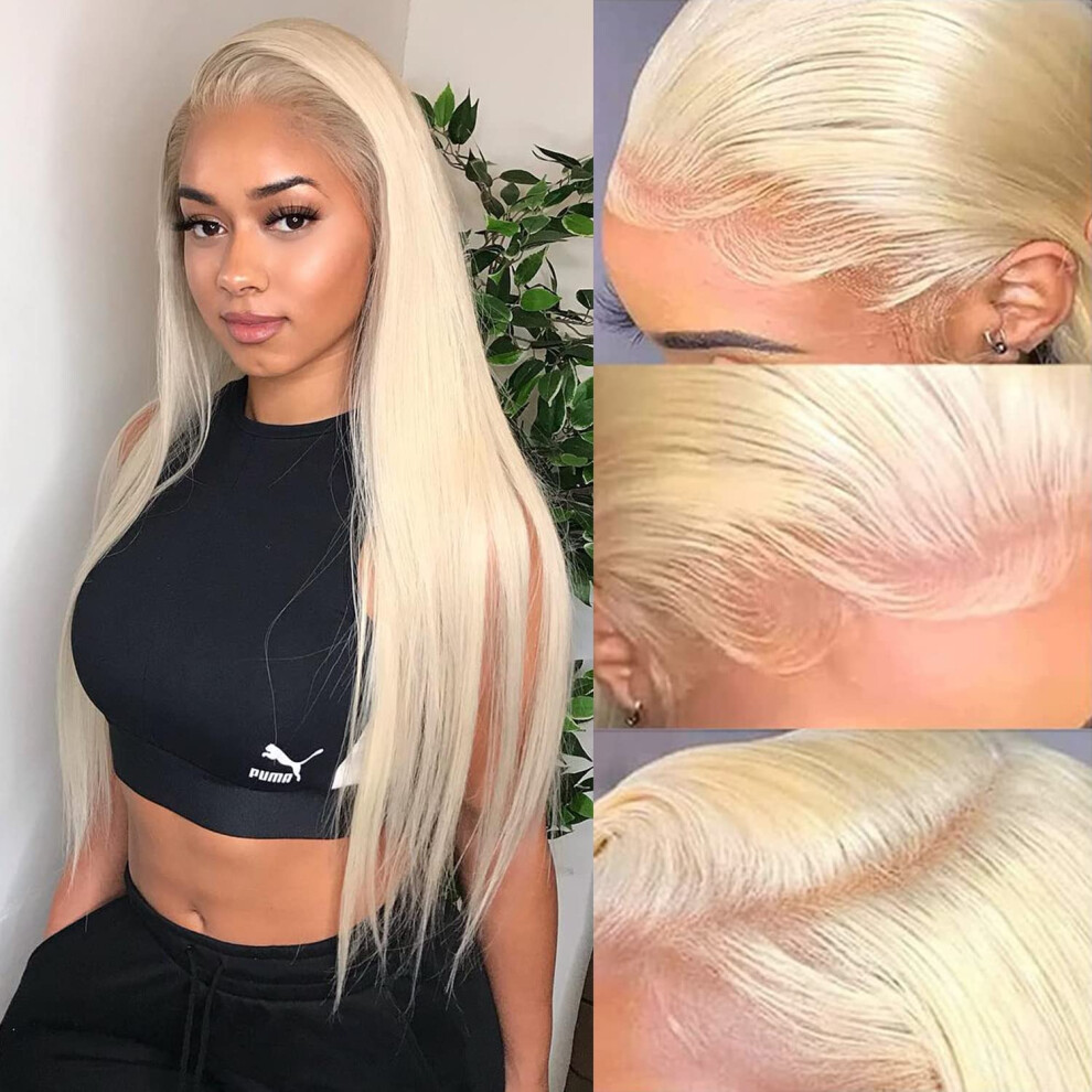 Unisex 24 Inch 613 Blonde Human Hair Lace Front Wig Hd Invisible Lace Pre Plucked 13X4 Glueless