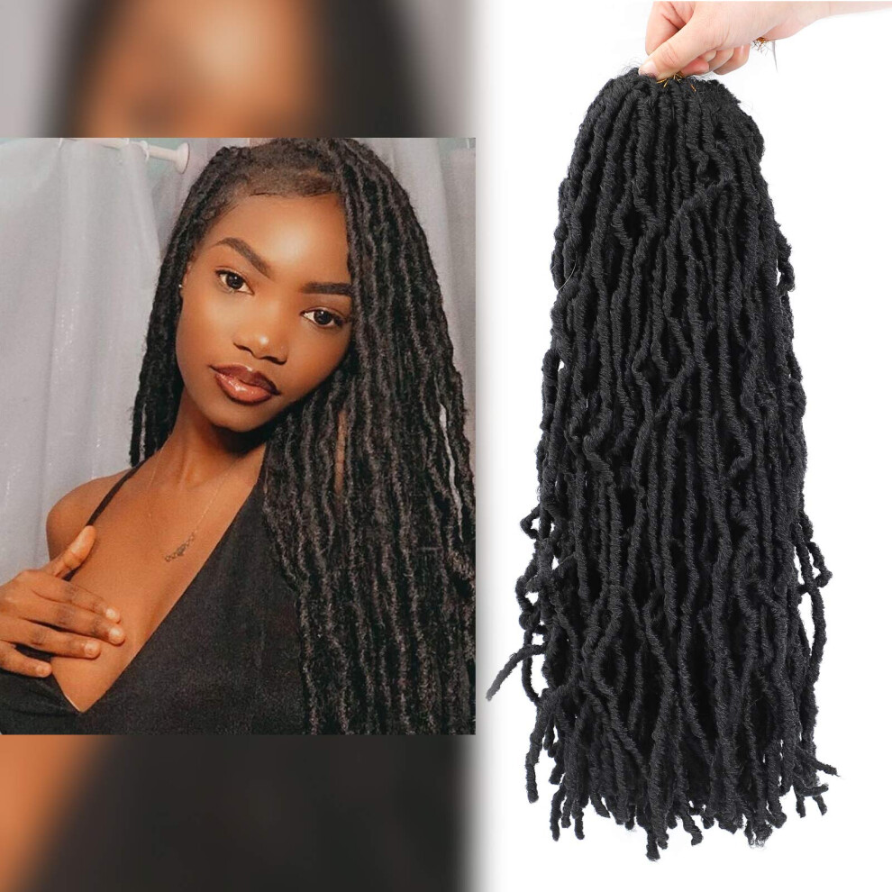 Unisex Black 18 Inch Faux Locs Crochet Hair For Women, Prelooped Soft Locs Braids, Curly Wavy Extensions