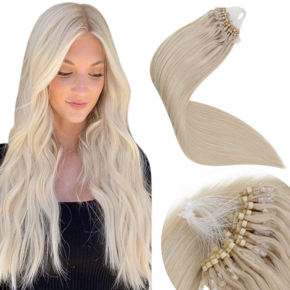 Unisex Blonde Micro Ring Hair Extensions 14 Inch 50G Natural Remy Human Hair No Heat Glue