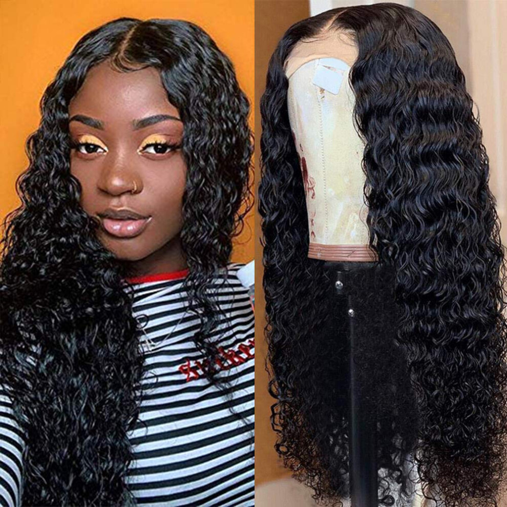 Unisex Brazilian Deep Wave Lace Front Wig 13X4 Pre Plucked Virgin Human Hair With Baby Hair 24Inch