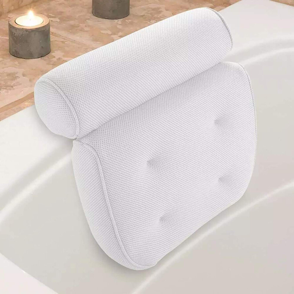 Bathtub Pillow with 3D Mesh, Neck and Shoulder Support, QuickDry Fabric, 7 Suction Cups